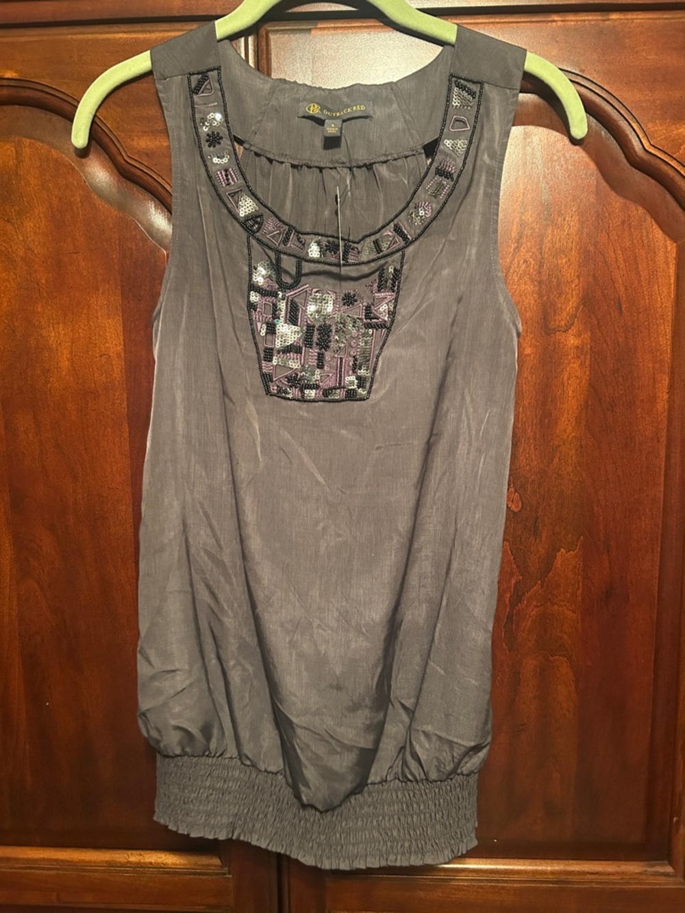 Outback Red Embellished Charcoal Gray Sleeveless Tank